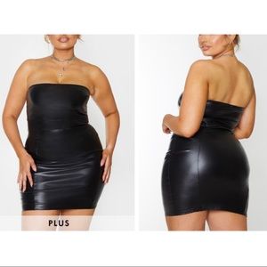 NWT Pretty Little Thing Plus PU seam detail bandeau bodycon dress